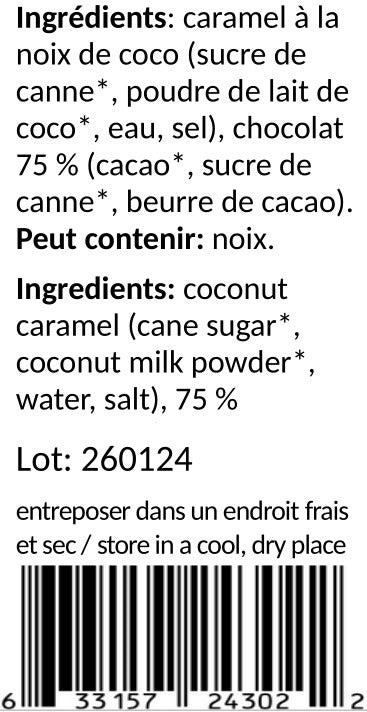 Coeur en chocolat 75% caramel-noix de coco