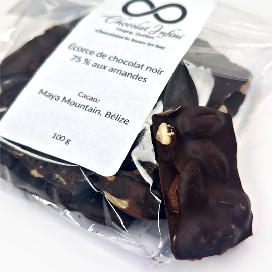 75% chocolate bark with roasted almonds